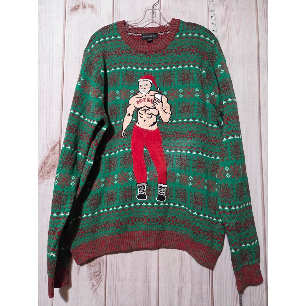 Blizzard Bay Men's XXL Ugly‎ Christmas Sweater Jolly Man Green Red Knit